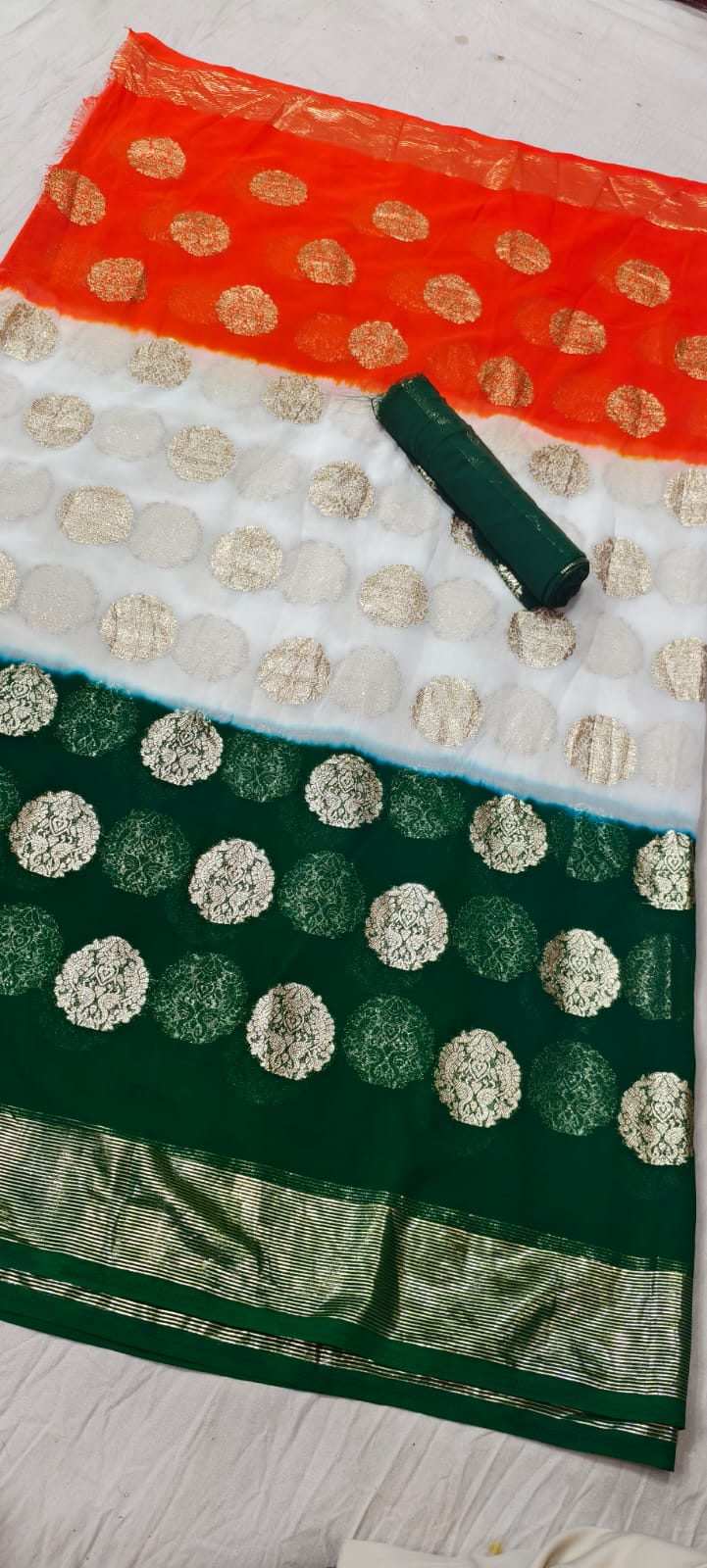 Kayatri New Georgette  jari buti with beautiful rose  print Lahariya zari waiving saree