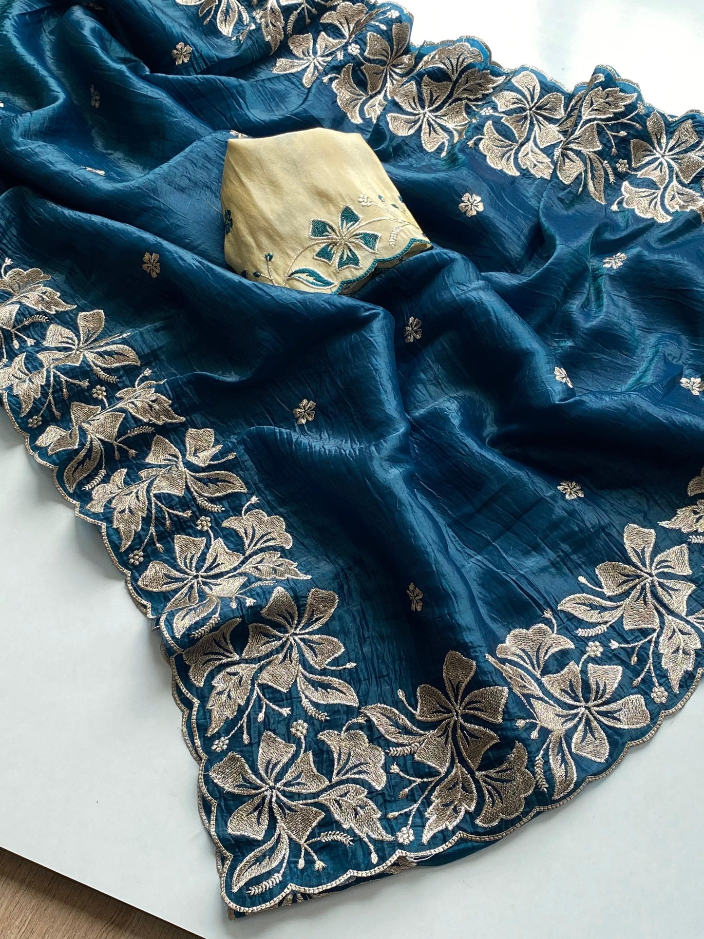 Kayatri New Premium crush silk sarees with intricate flower embroidery pattern saree