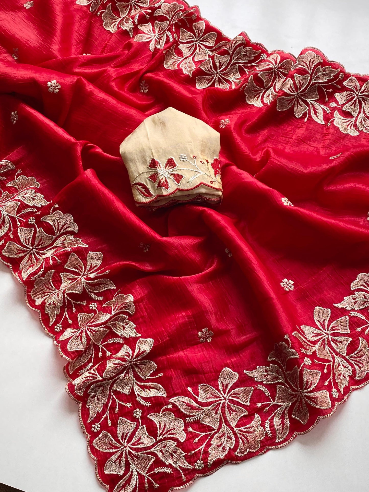 Kayatri New Premium crush silk sarees with intricate flower embroidery pattern saree