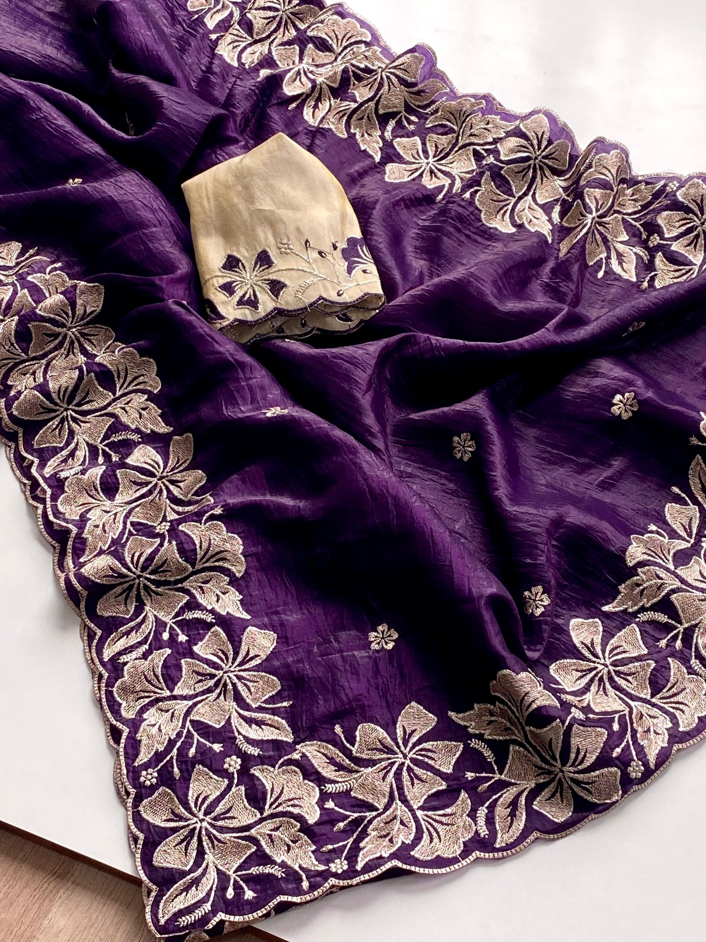 Kayatri New Premium crush silk sarees with intricate flower embroidery pattern saree