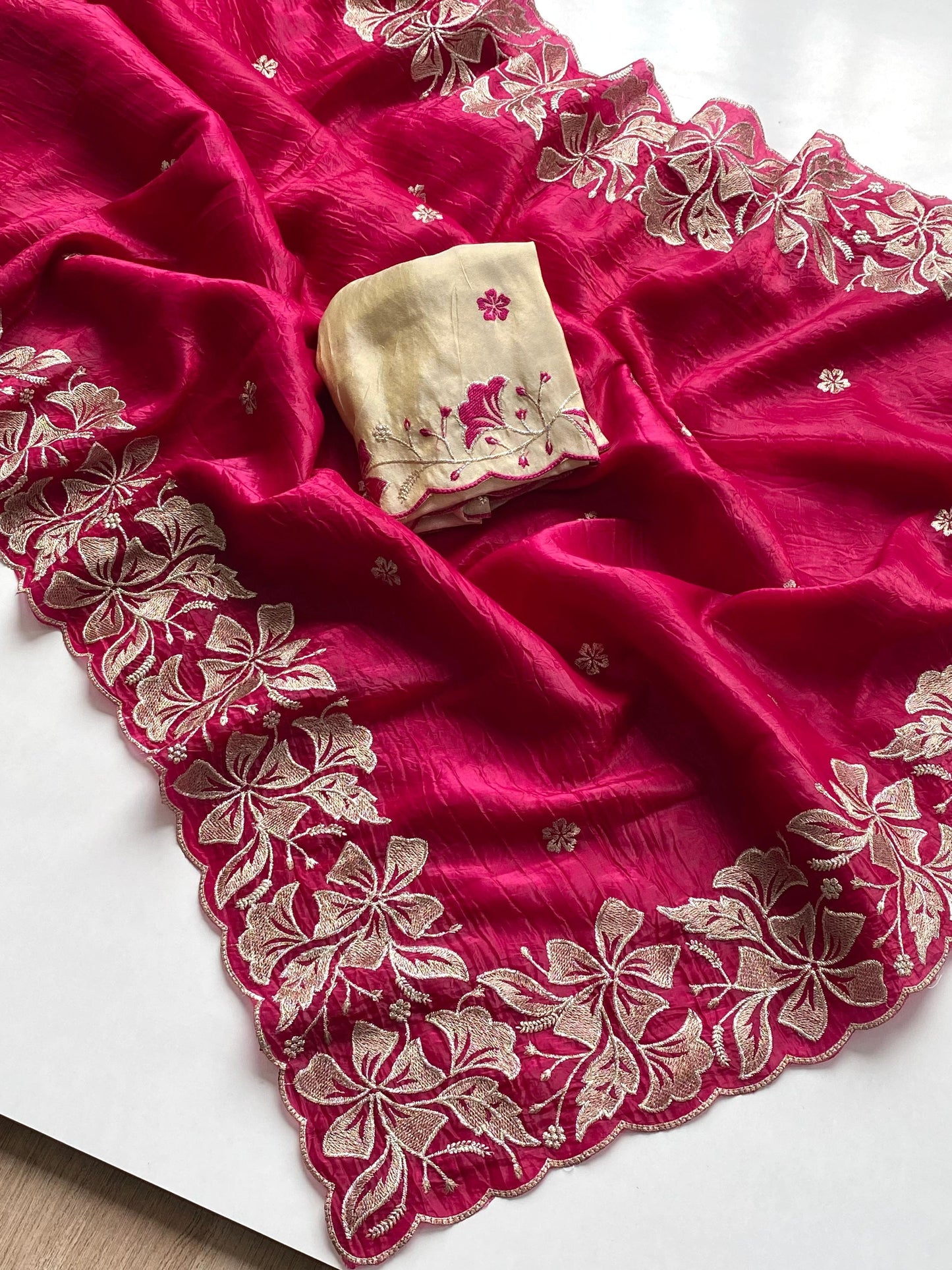 Kayatri New Premium crush silk sarees with intricate flower embroidery pattern saree