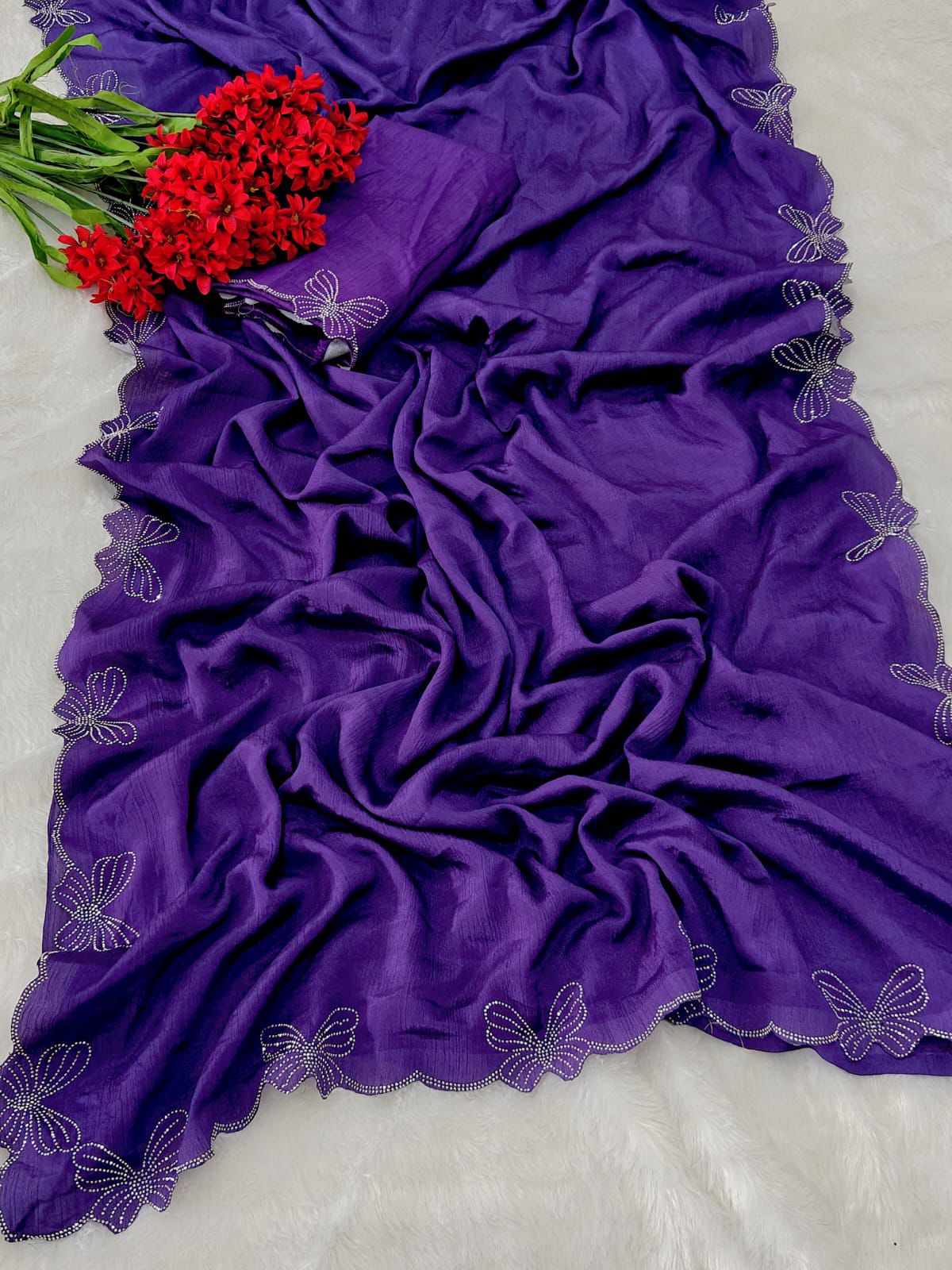 Kayatri New Designer shiny Chiffon SILK with Beautiful aimond Saree