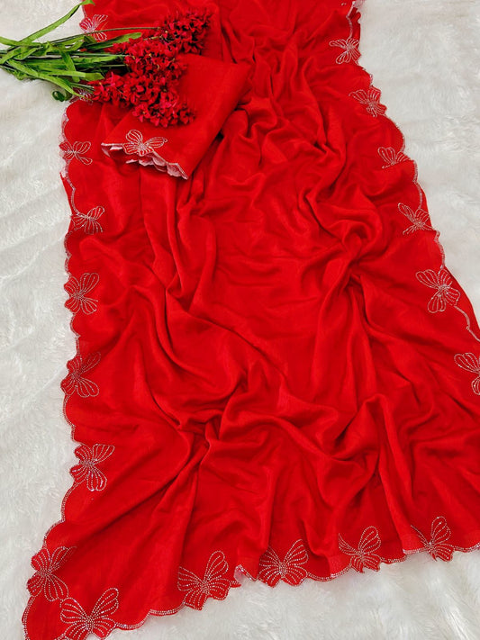 Kayatri New Designer shiny Chiffon SILK with Beautiful aimond Saree