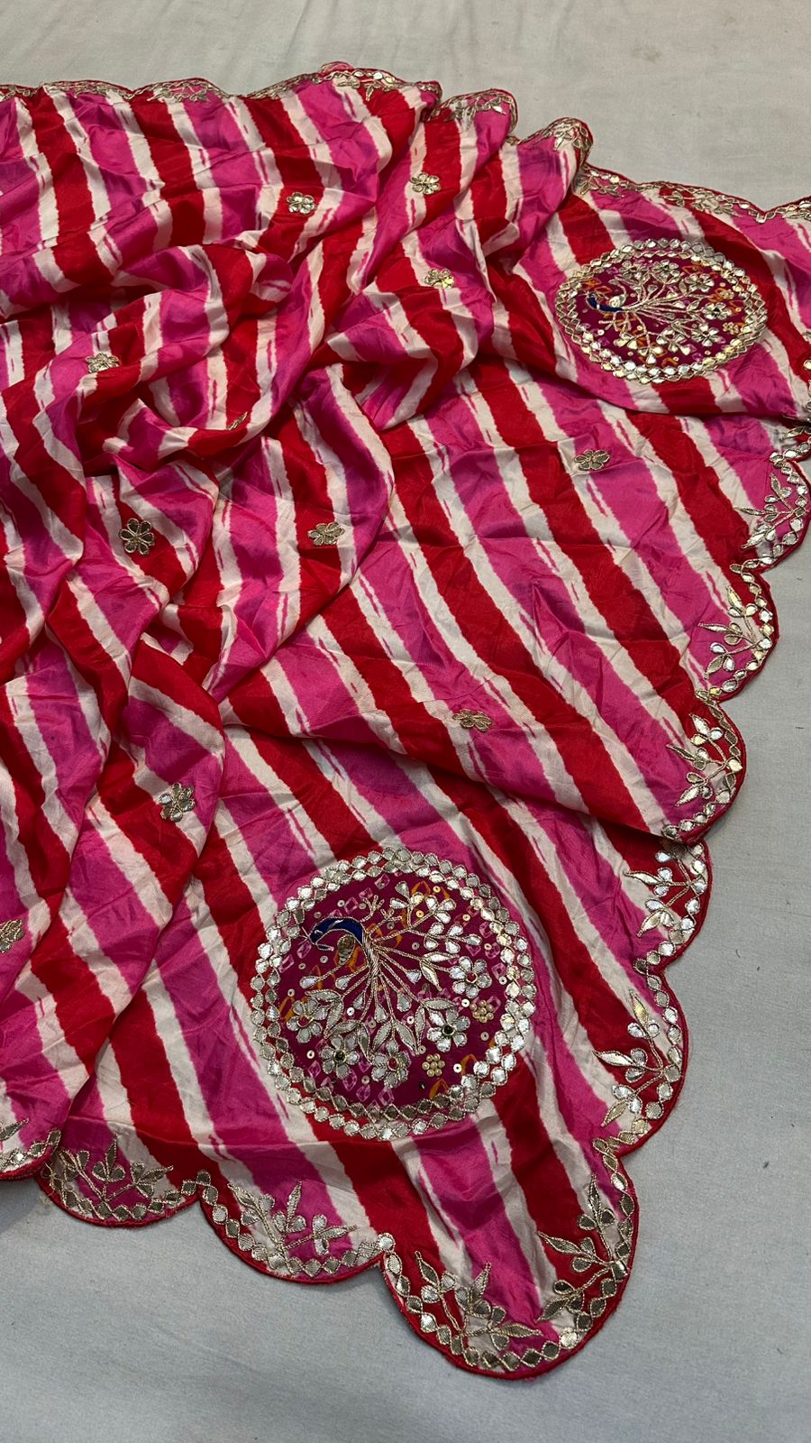 Kayatri New Tussar silk lehriya saree with beautiful hand gotta patti peacock Saree