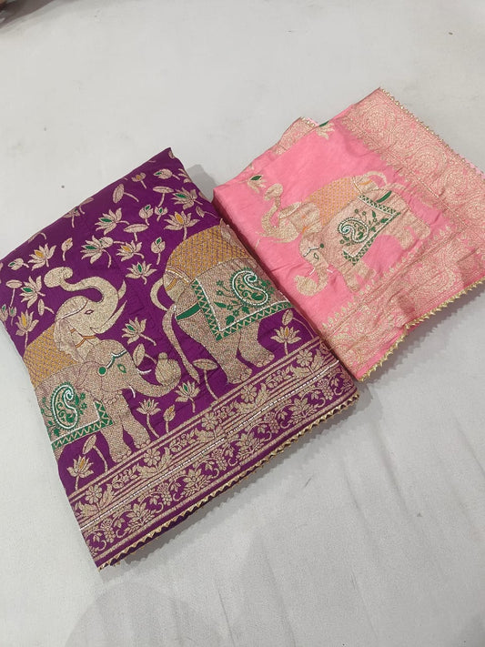 Kayatri New Nylon silk langha & Nylon  silk Duptta  Fancy hand work gota pati work