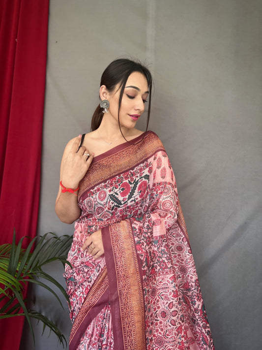 Kayatri New Beautiful Cotton Sarees With Kashmiri Digital Print With Contrast Kashmiri saree