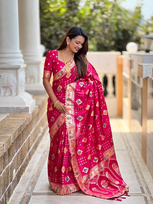 Kayatri New Pure Viscous Dola Silk Swastik & Kalash Design Saree