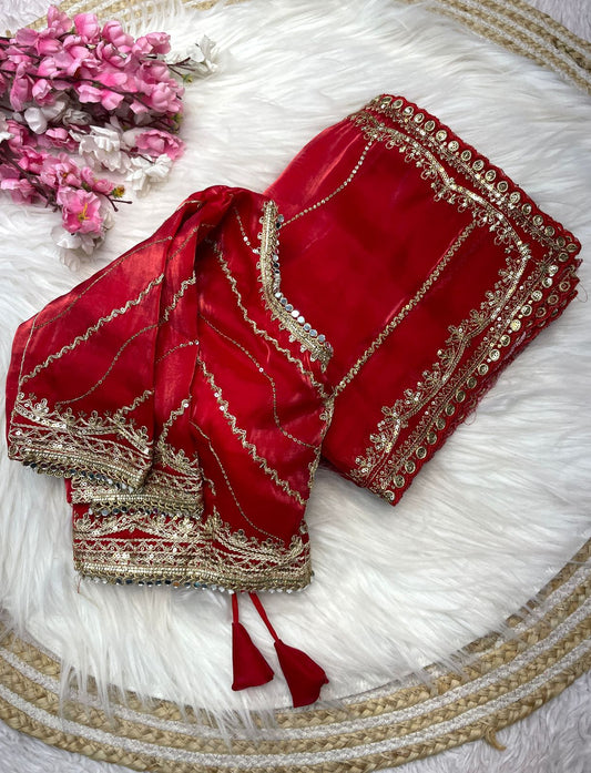 Kayatri New Pure Zimmy Choo Satin Saree With Beautiful 3MM Sequence Zari sarre
