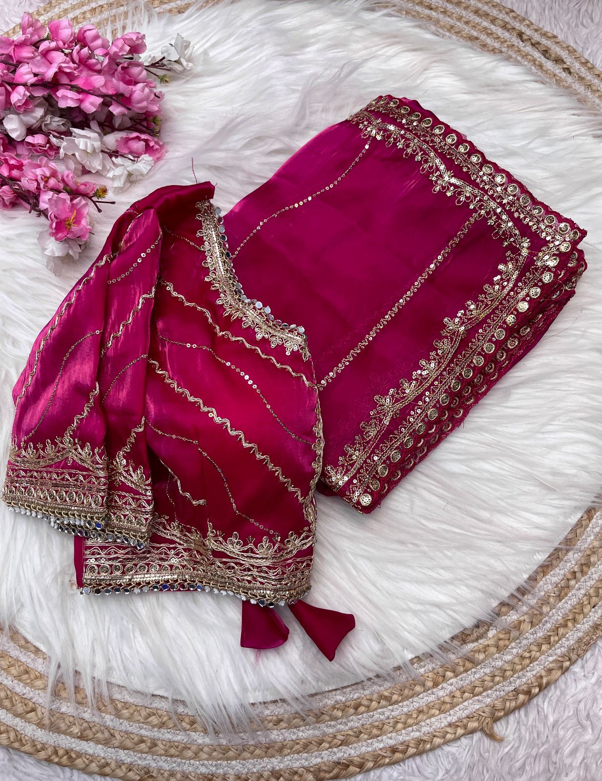 Kayatri New Pure Zimmy Choo Satin Saree With Beautiful 3MM Sequence Zari sarre