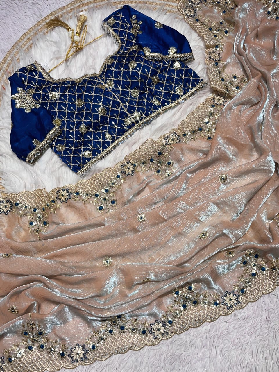 Kayatri New C -pallu 3 mm sequence  coding embroidery Saree