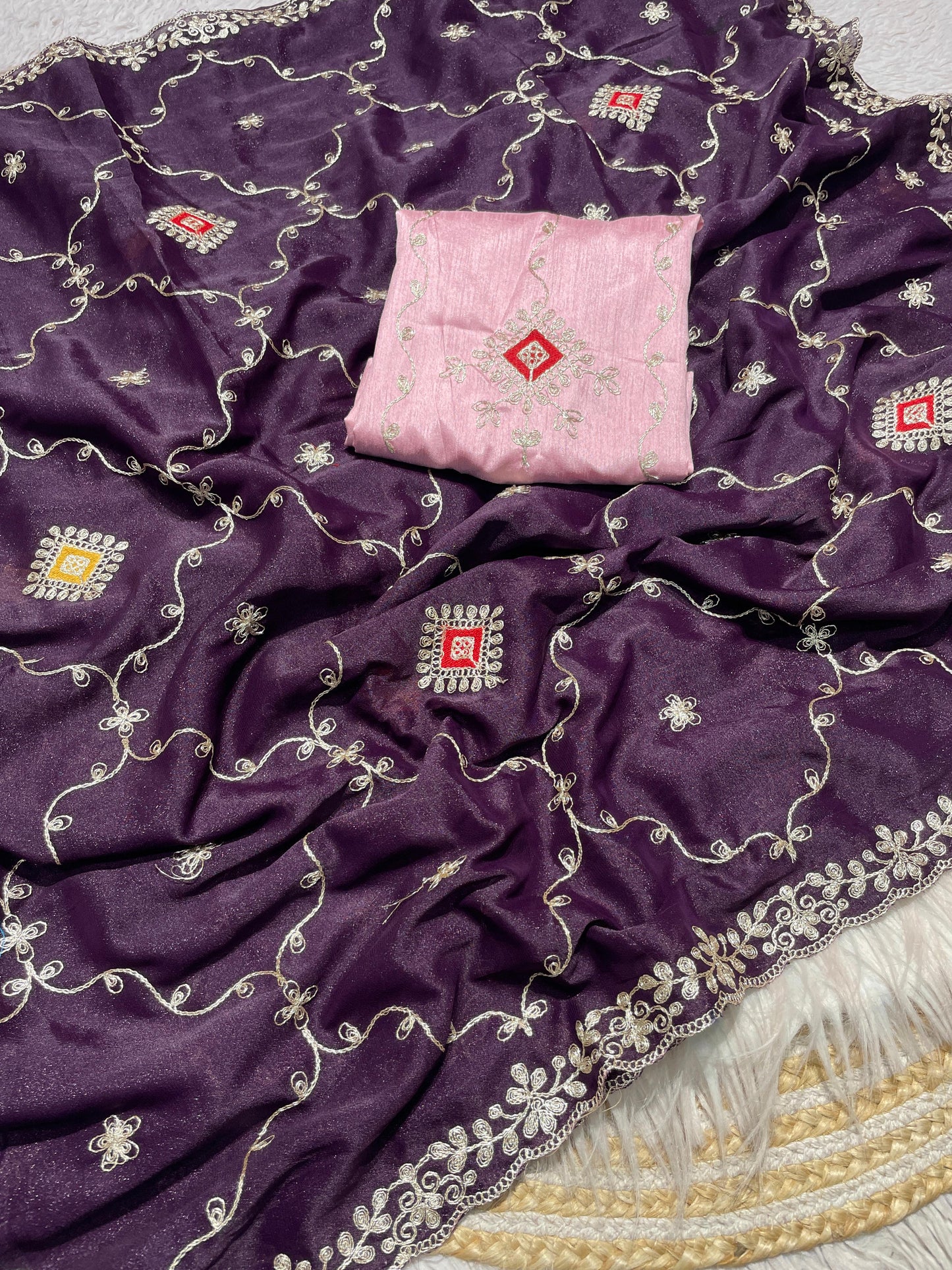 Kayatri New Beautiful C Pallu WithThread multi Embroidery Sequence Coding work saree
