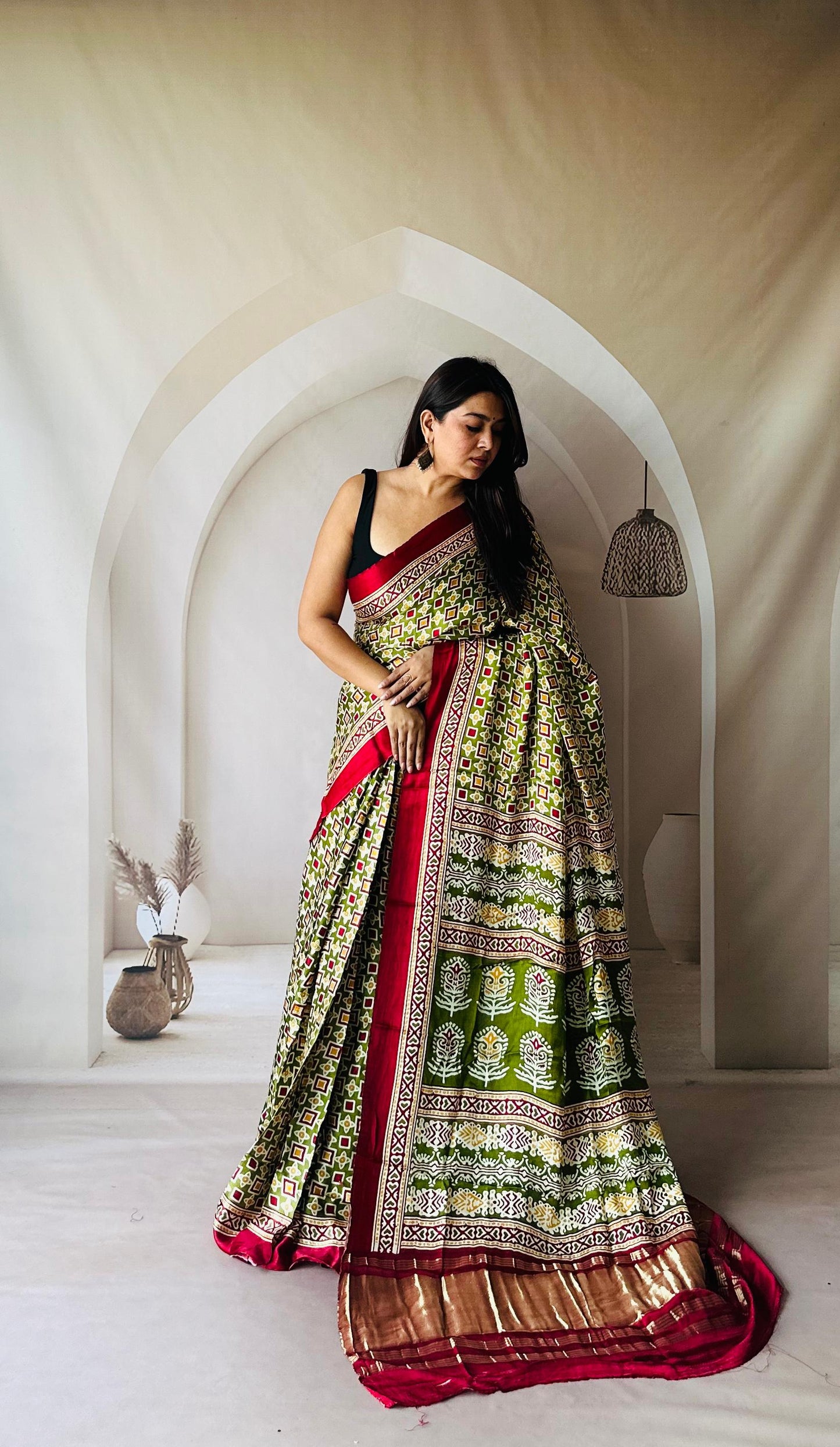 Kayatri New Pure Gaji Silk Ajrakh Print Saree