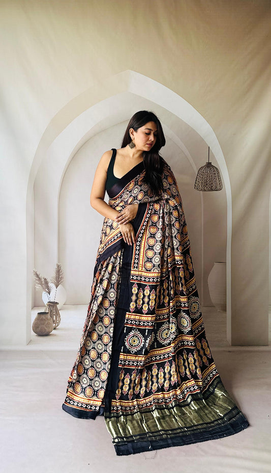 Kayatri New Pure Gaji Silk Ajrakh Print Saree