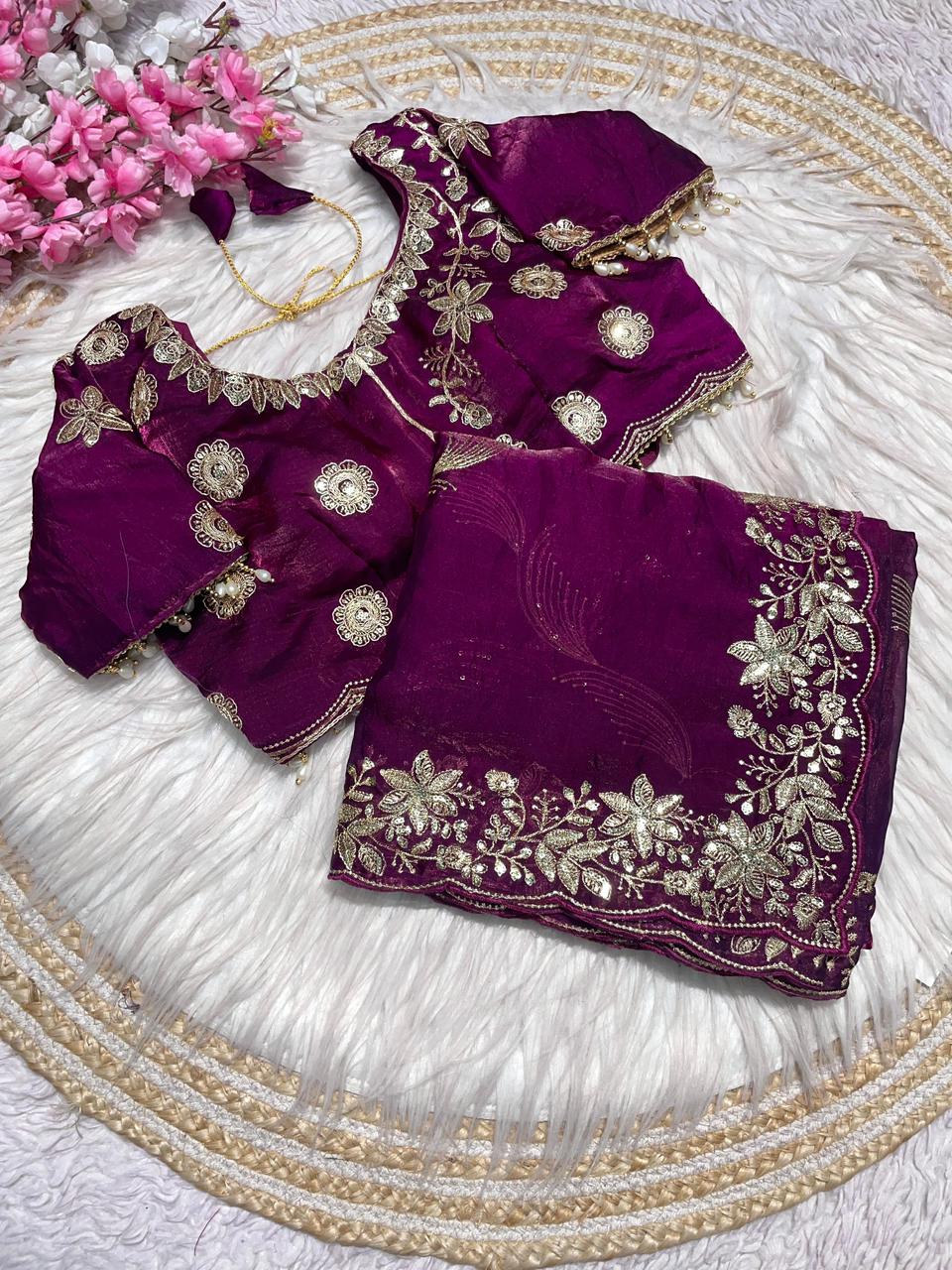 Kayatri New C -pallu 3 mm multi sequence   embroidery work with  Sequence Butti in saree