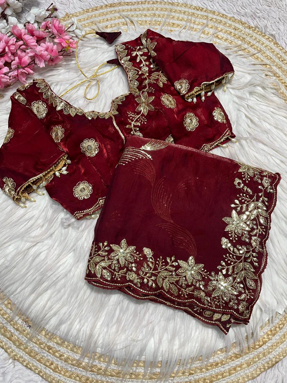 Kayatri New C -pallu 3 mm multi sequence   embroidery work with  Sequence Butti in saree