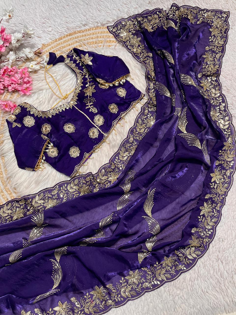 Kayatri New C -pallu 3 mm multi sequence   embroidery work with  Sequence Butti in saree