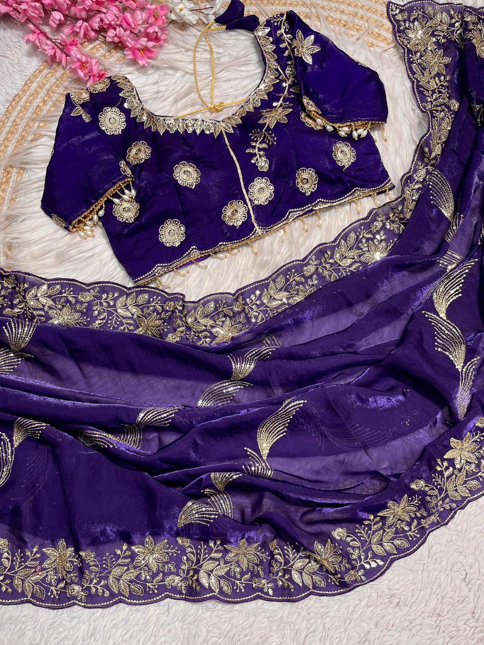 Kayatri New C -pallu 3 mm multi sequence   embroidery work with  Sequence Butti in saree