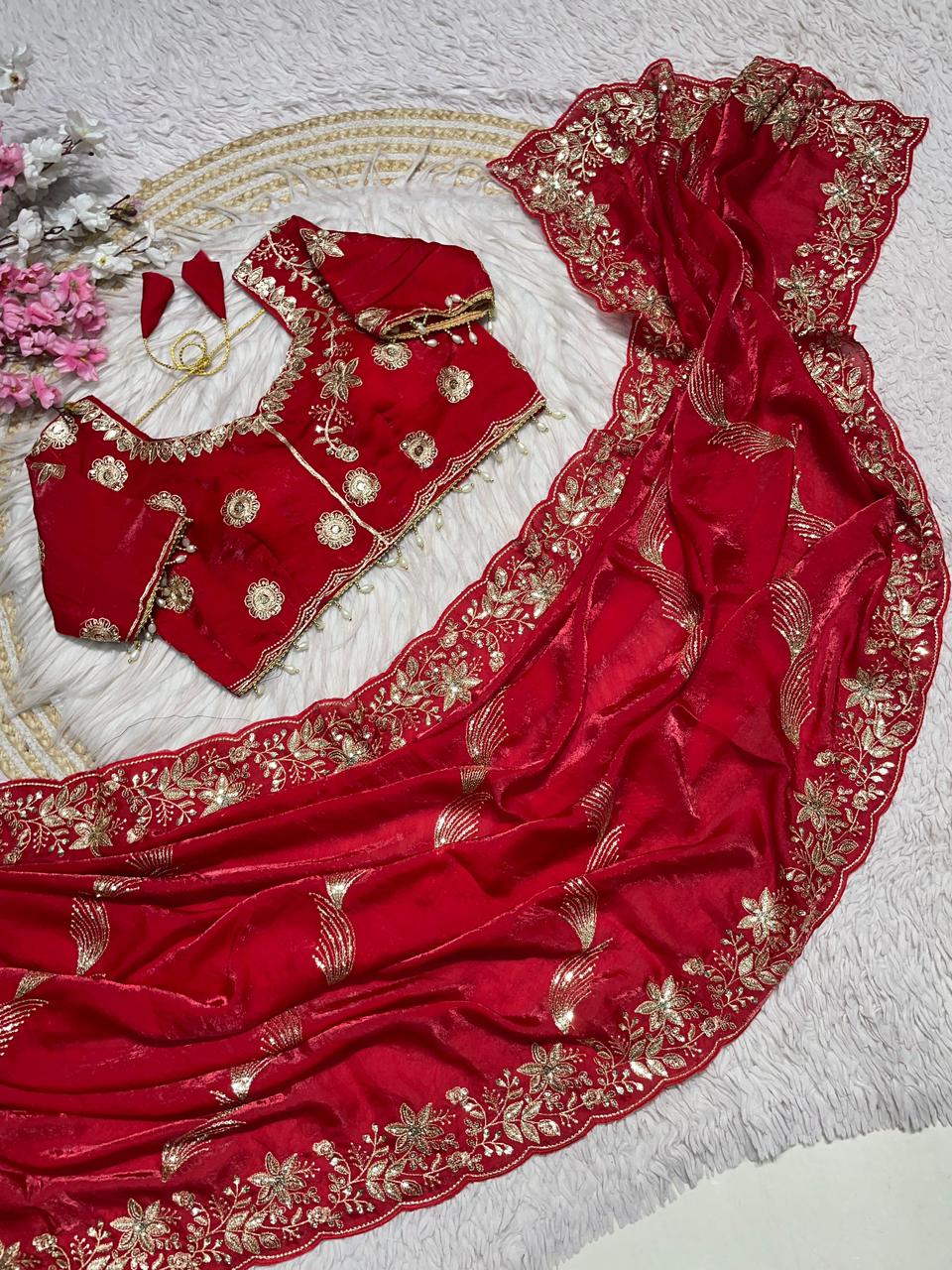 Kayatri New C -pallu 3 mm multi sequence   embroidery work with  Sequence Butti in saree