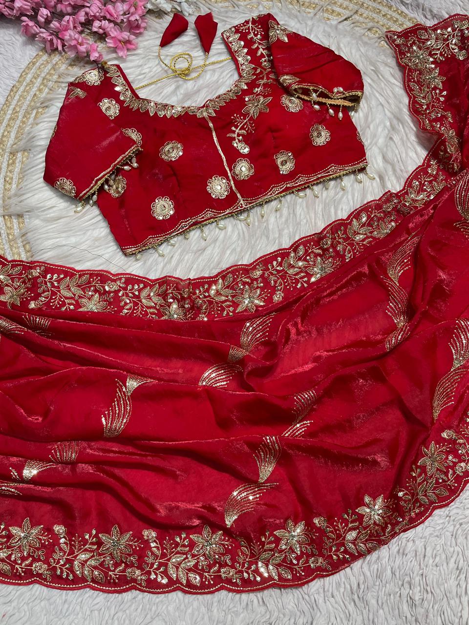Kayatri New C -pallu 3 mm multi sequence   embroidery work with  Sequence Butti in saree