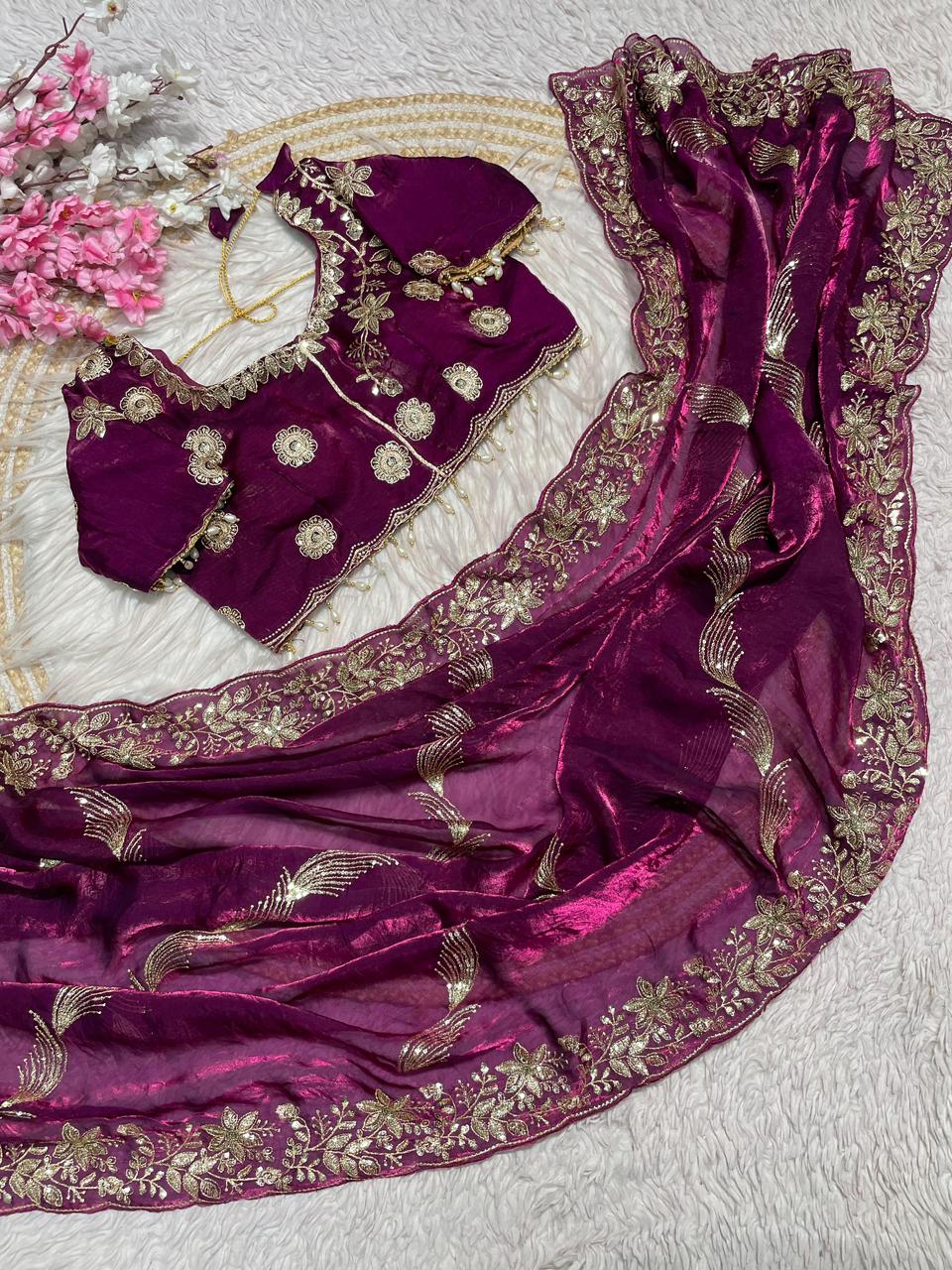 Kayatri New C -pallu 3 mm multi sequence   embroidery work with  Sequence Butti in saree