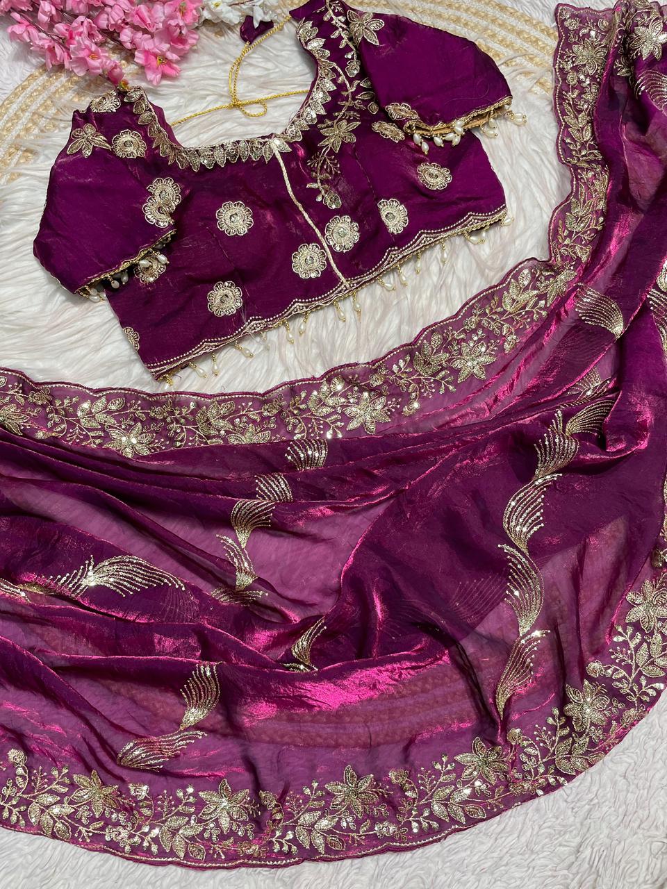 Kayatri New C -pallu 3 mm multi sequence   embroidery work with  Sequence Butti in saree