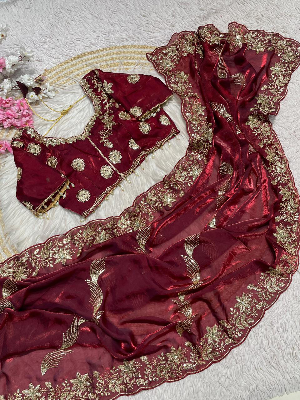 Kayatri New C -pallu 3 mm multi sequence   embroidery work with  Sequence Butti in saree