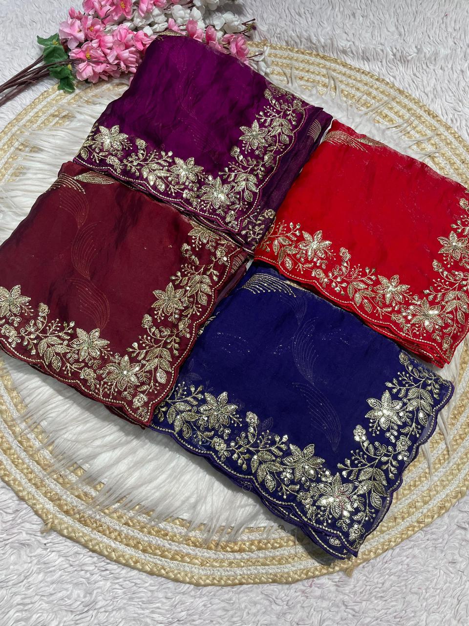 Kayatri New C -pallu 3 mm multi sequence   embroidery work with  Sequence Butti in saree
