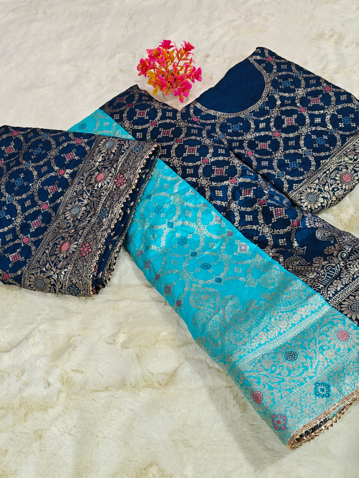 Kayatri New  Banarasi Dolo silk langha jari work Jaipuri  dai dupatta pure Dolo silk langha