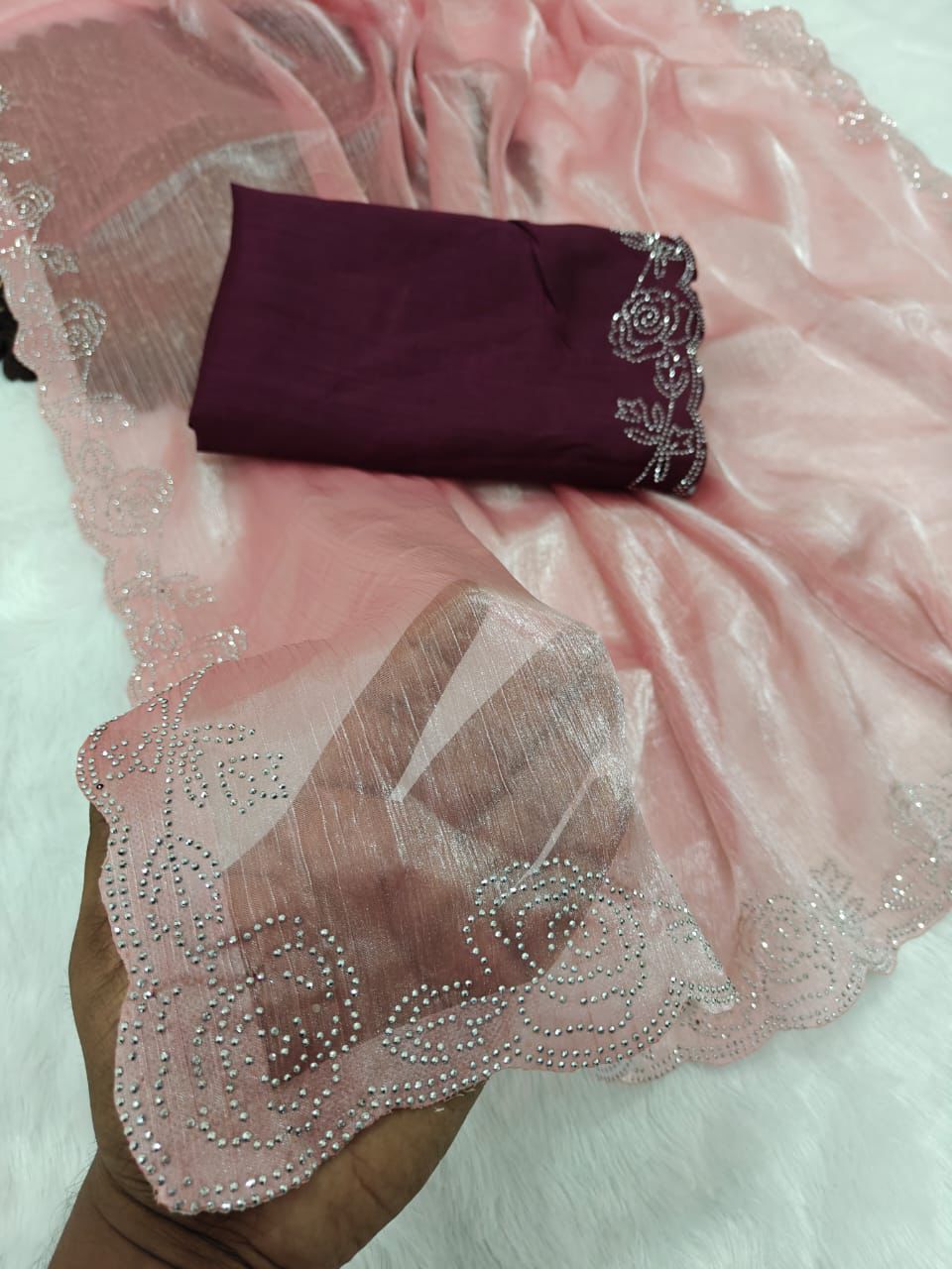 Kayatri New  BarBari soft cloth design pattern  Dimond  work in cutwork border saree