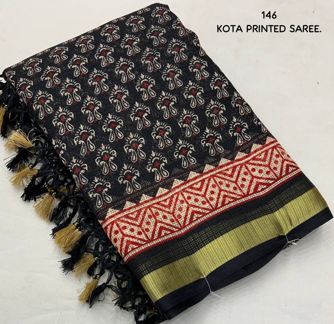 Kayatri New soft kota doria saree with zari pattu border and tassels on pallu saree