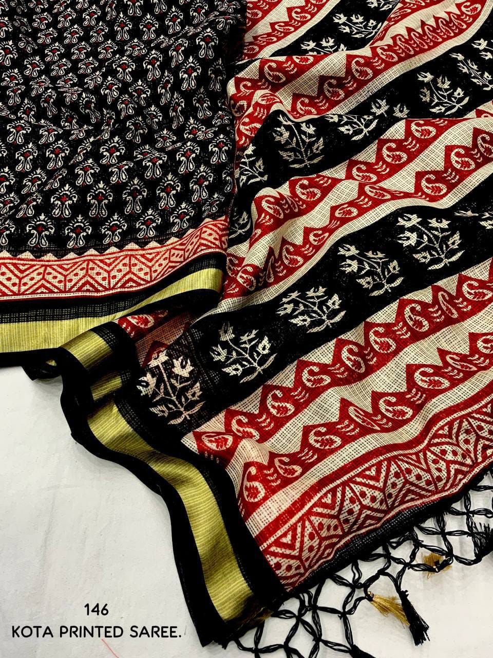 Kayatri New soft kota doria saree with zari pattu border and tassels on pallu saree
