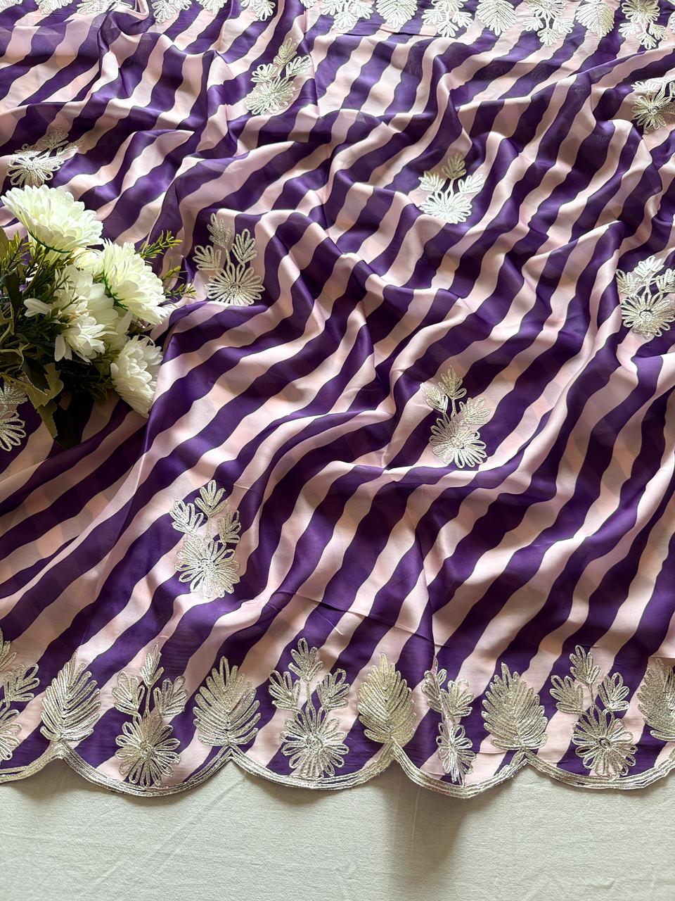 Kayatri New Heavy Sattin Georgette Fabric And Beautiful 3D Digital Laheriya Print And Gotta Patti Work