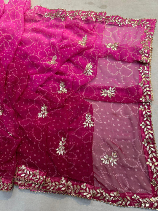 Kayatri New 60 grm jorjet bhandhaj saree with beautiful hand gotta patti work Saree