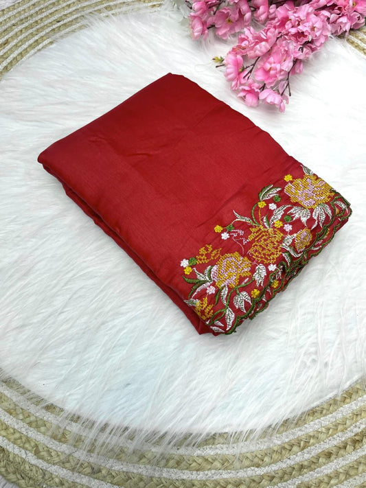 Kayatri New Tussar Silk Fabric With Beautiful Viscouse Thread Embroidery Work (C-Pallu) saree