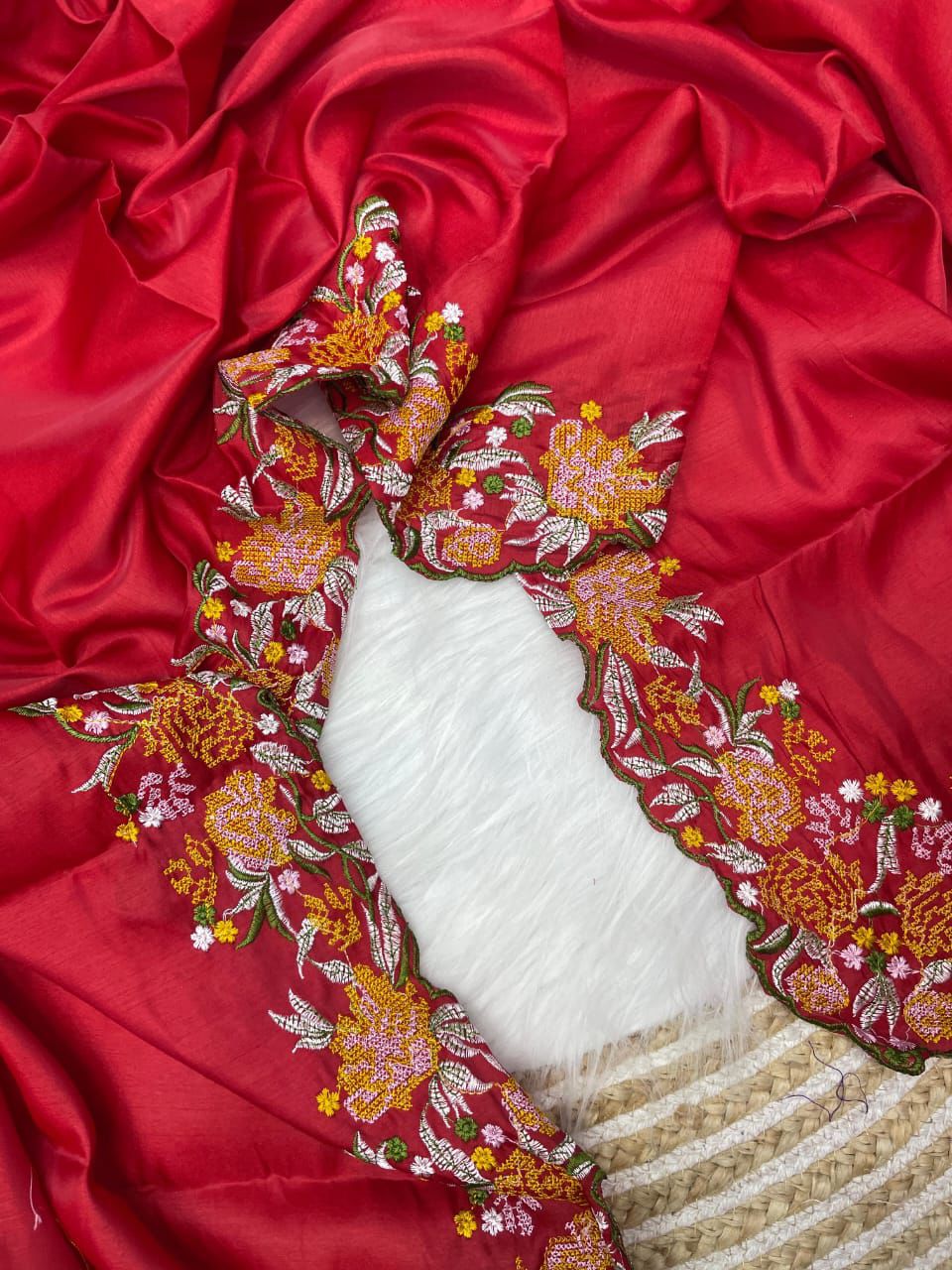 Kayatri New Tussar Silk Fabric With Beautiful Viscouse Thread Embroidery Work (C-Pallu) saree