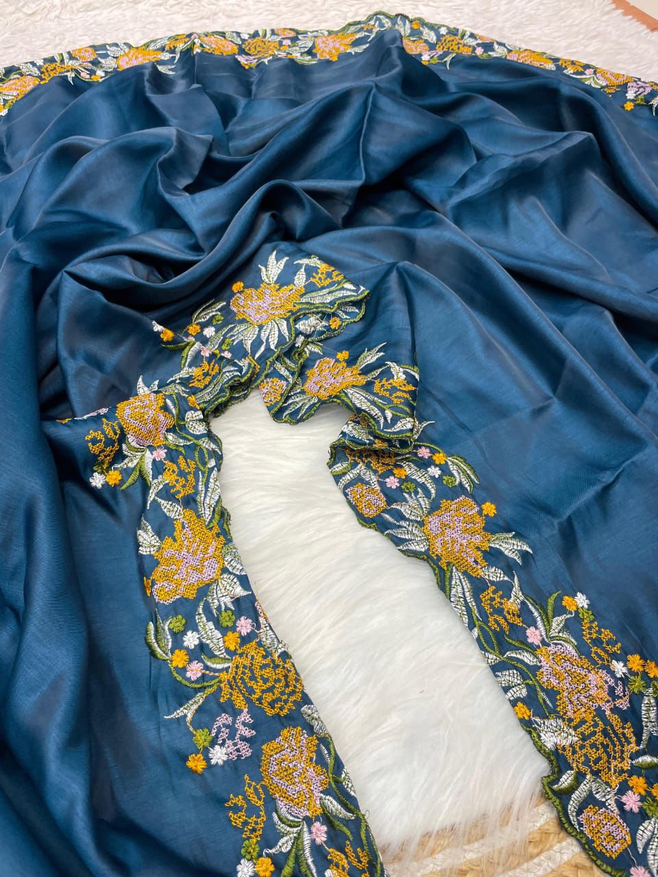 Kayatri New Tussar Silk Fabric With Beautiful Viscouse Thread Embroidery Work (C-Pallu) saree