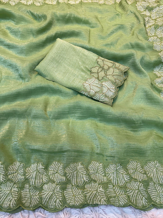 Kayatri New  Soft crunchy  saree with beautiful embroidery white thread work design saree