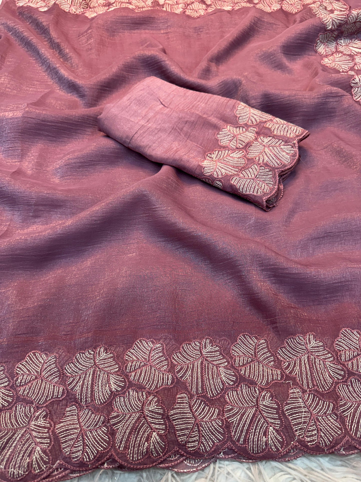 Kayatri New  Soft crunchy  saree with beautiful embroidery white thread work design saree