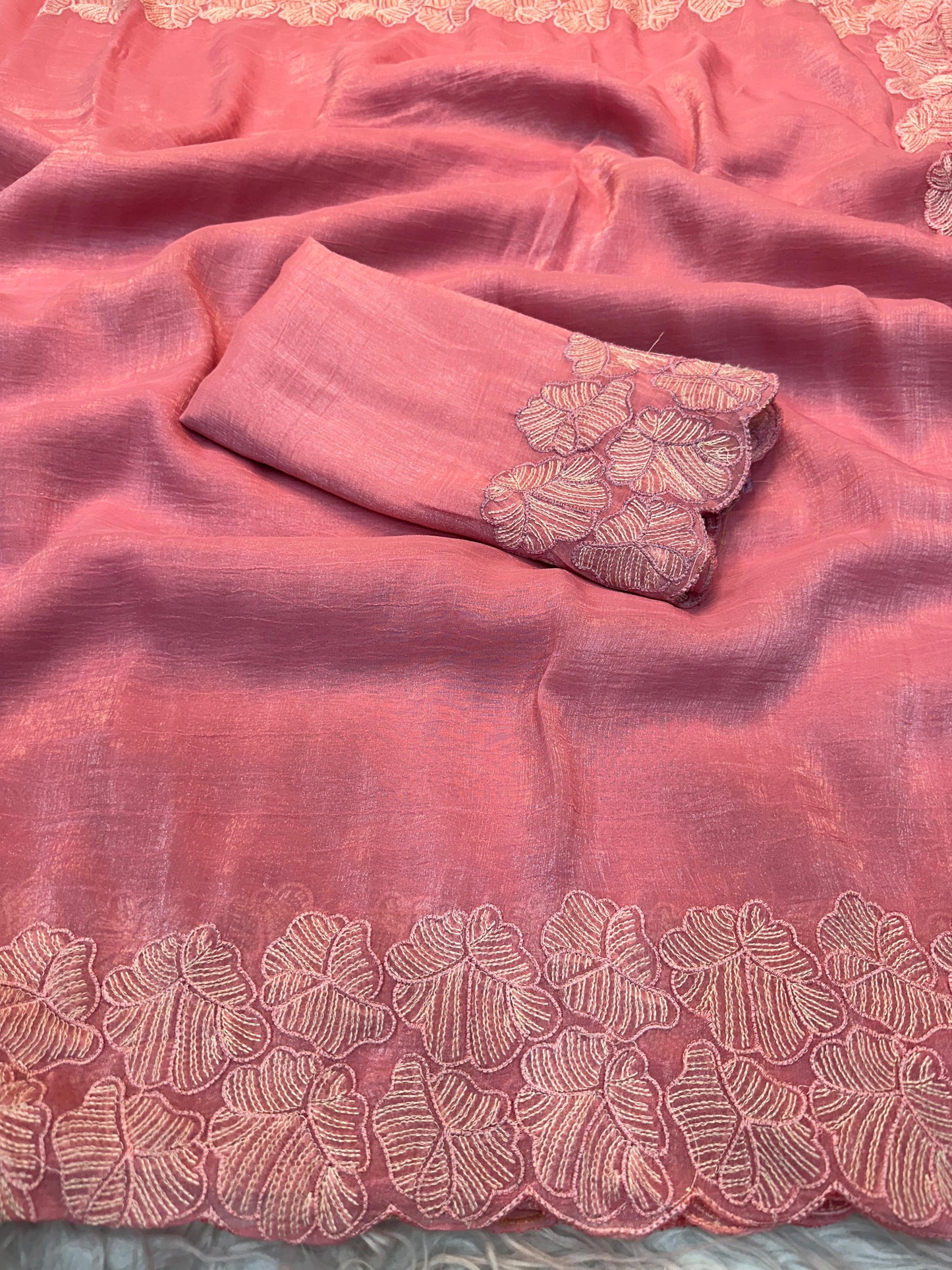 Kayatri New  Soft crunchy  saree with beautiful embroidery white thread work design saree
