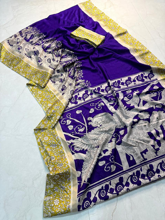 Kayatri New mul mul cotton  bandhej  flower saree with super qalamqari pallu on saree