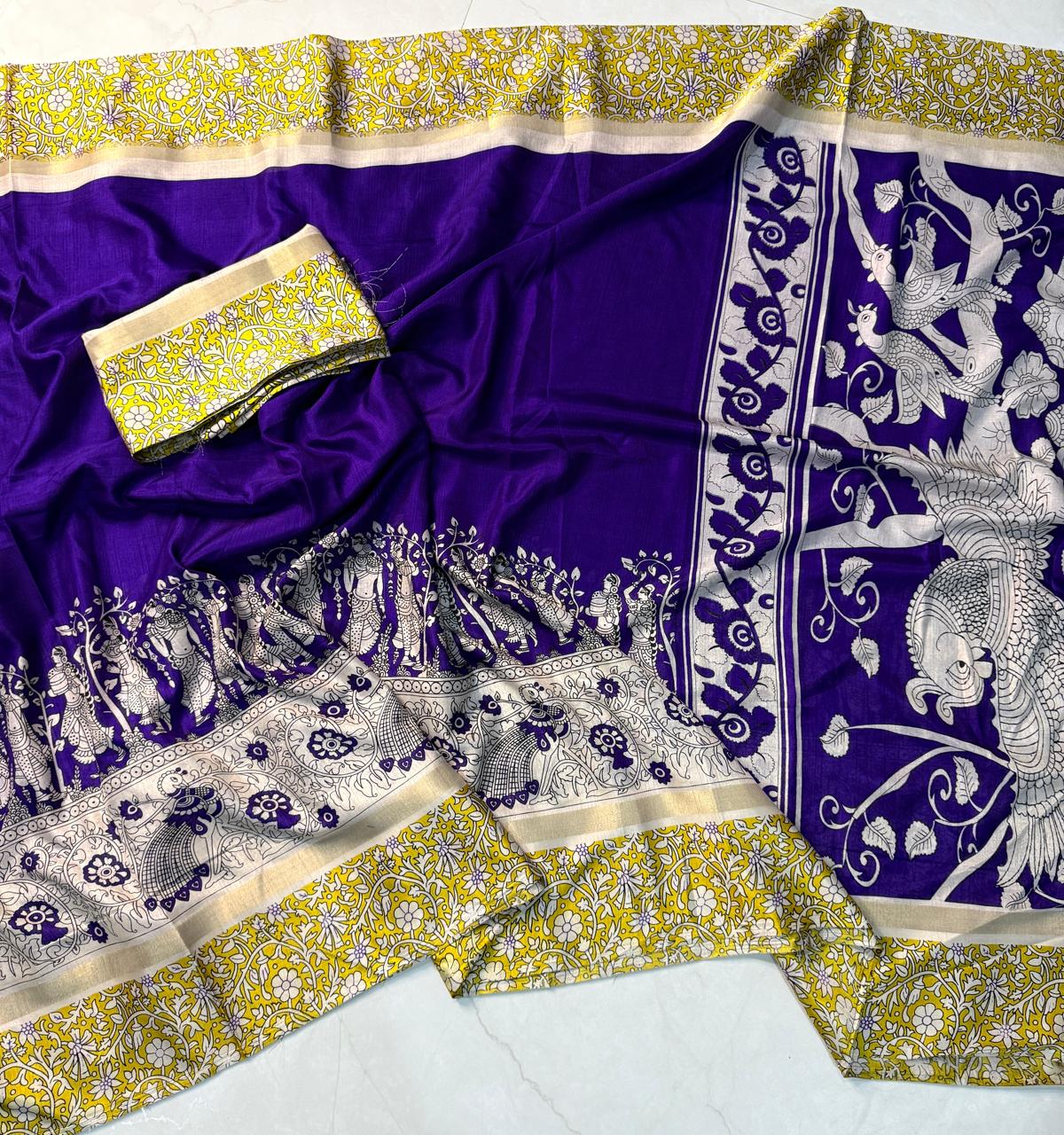 Kayatri New mul mul cotton  bandhej  flower saree with super qalamqari pallu on saree