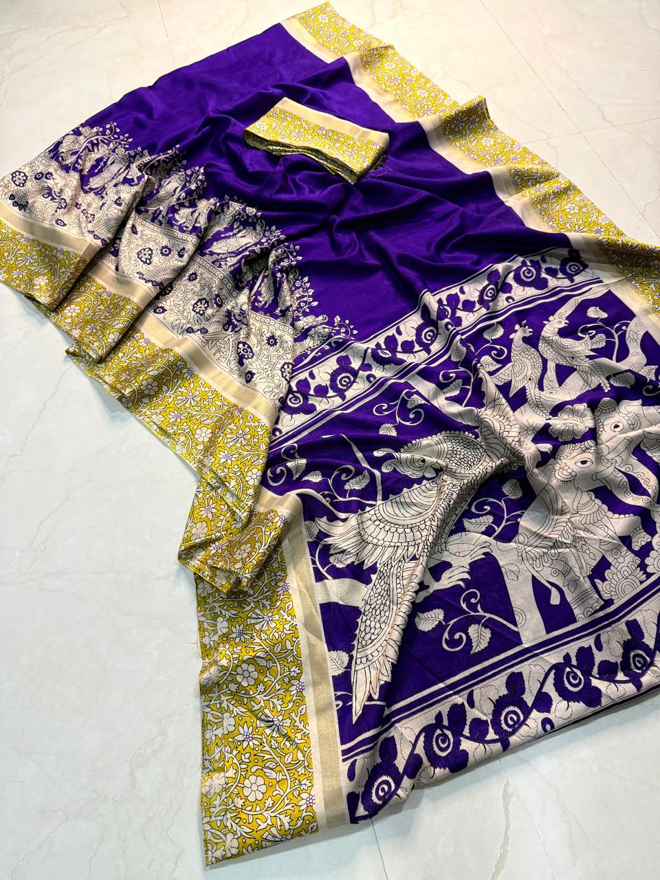 Kayatri New mul mul cotton  bandhej  flower saree with super qalamqari pallu on saree