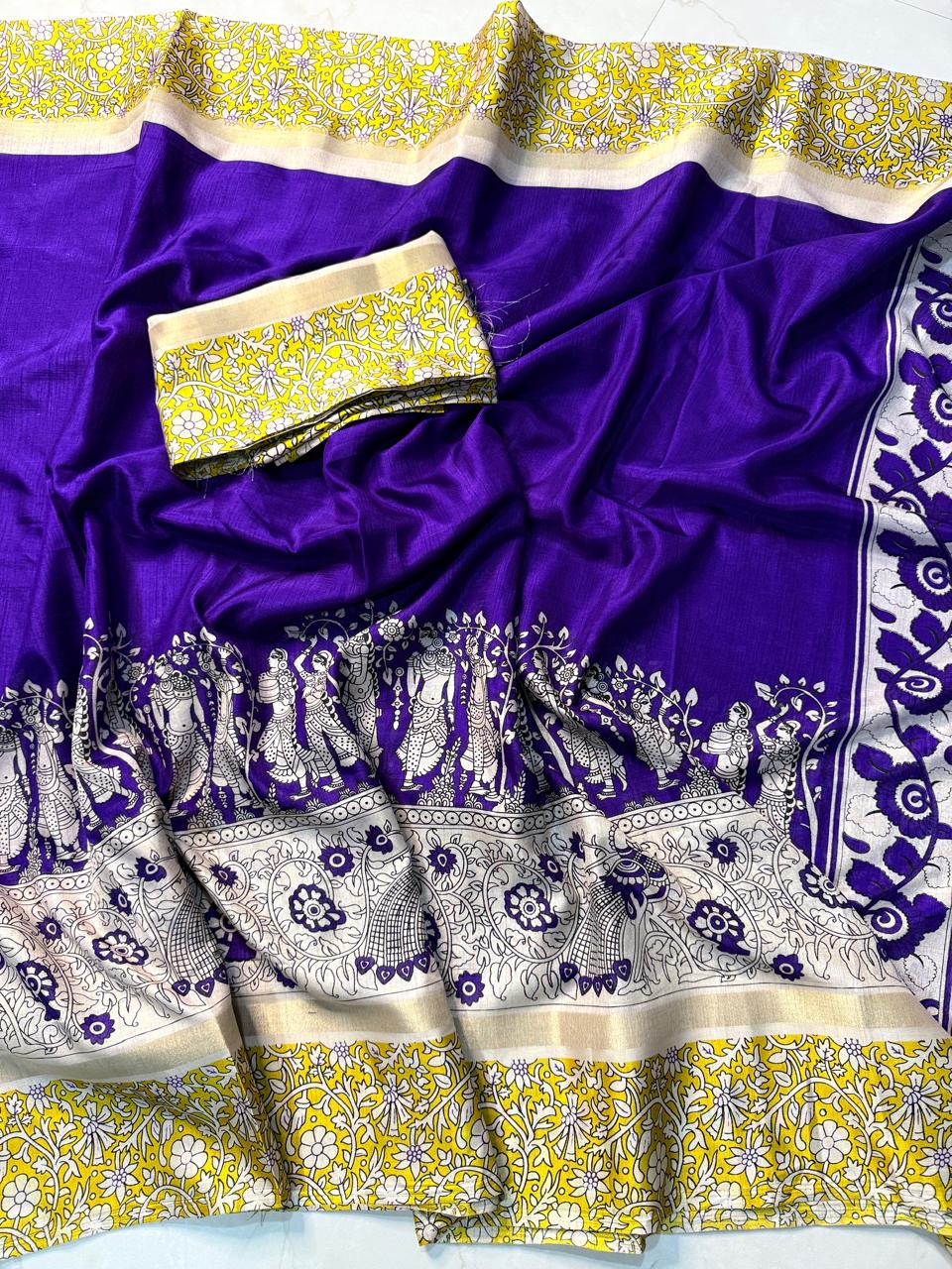 Kayatri New mul mul cotton  bandhej  flower saree with super qalamqari pallu on saree