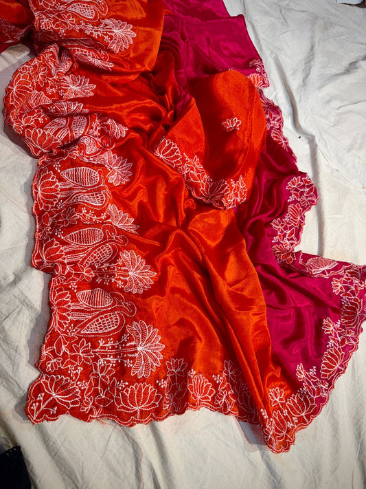 Kayatri New Chinon pending with designer thread work saree