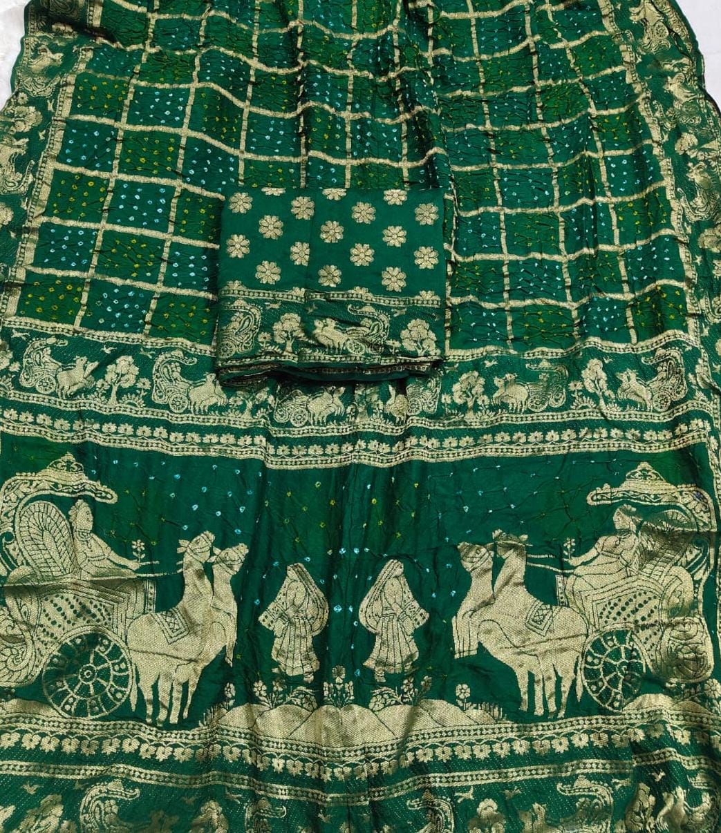 Kayatri New  moonga silk bandhej saree with barik rai bandhej with traditional zari border saree