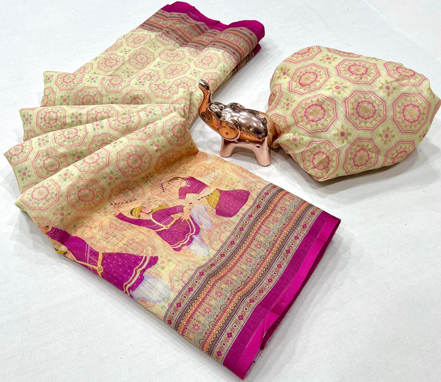 Kayatri New Soft Original Lenin fabric, very smooth and light weight, with super hit Navratri Garba design all over saree