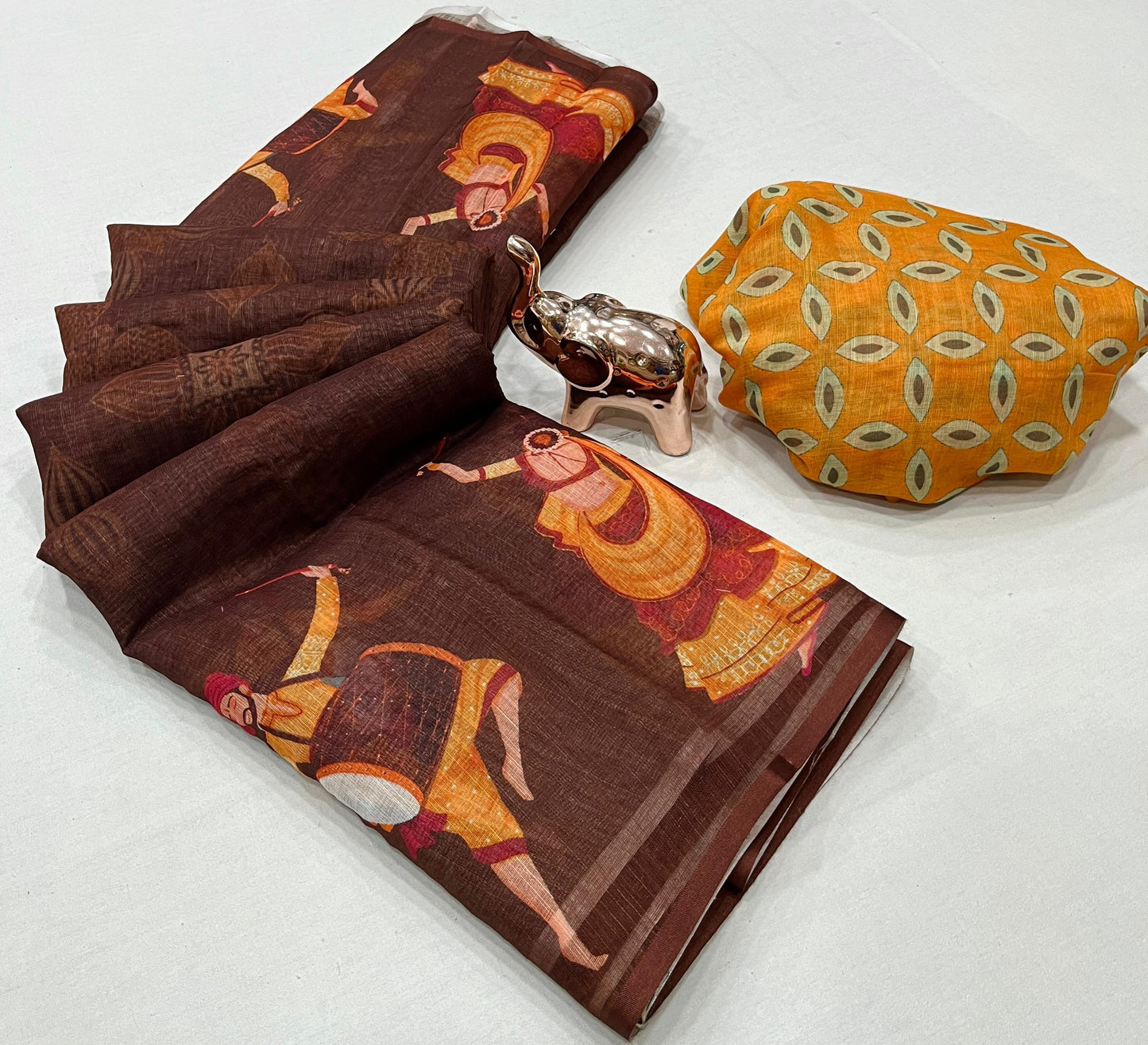 Kayatri New Soft Original Lenin fabric, very smooth and light weight, with super hit Navratri Garba design all over saree