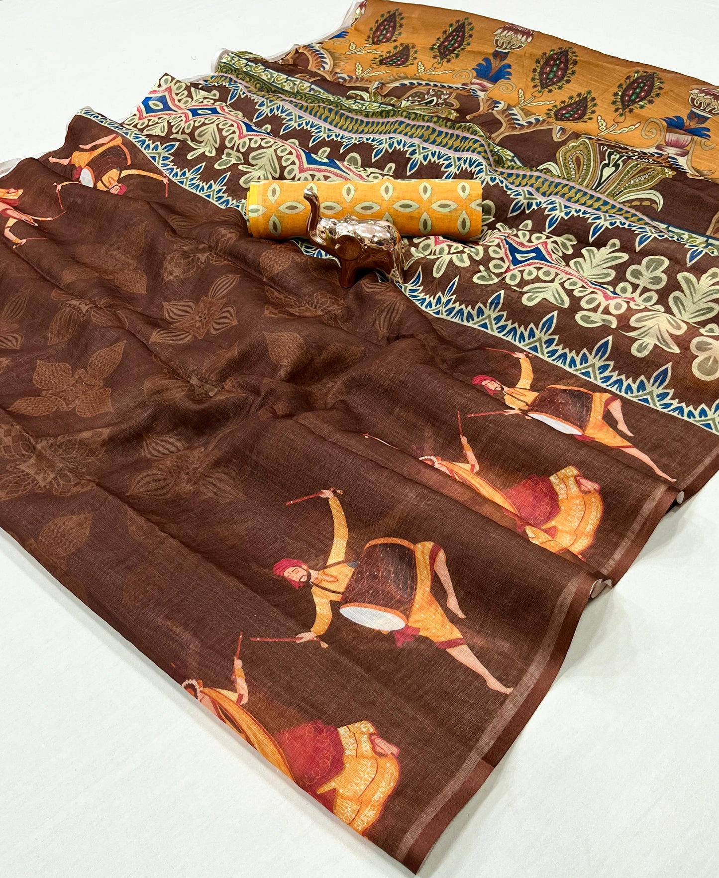 Kayatri New Soft Original Lenin fabric, very smooth and light weight, with super hit Navratri Garba design all over saree