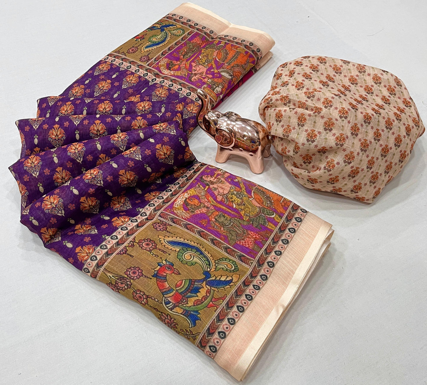 Kayatri New Soft Original Lenin fabric, very smooth and light weight, with super hit Navratri Garba design all over saree