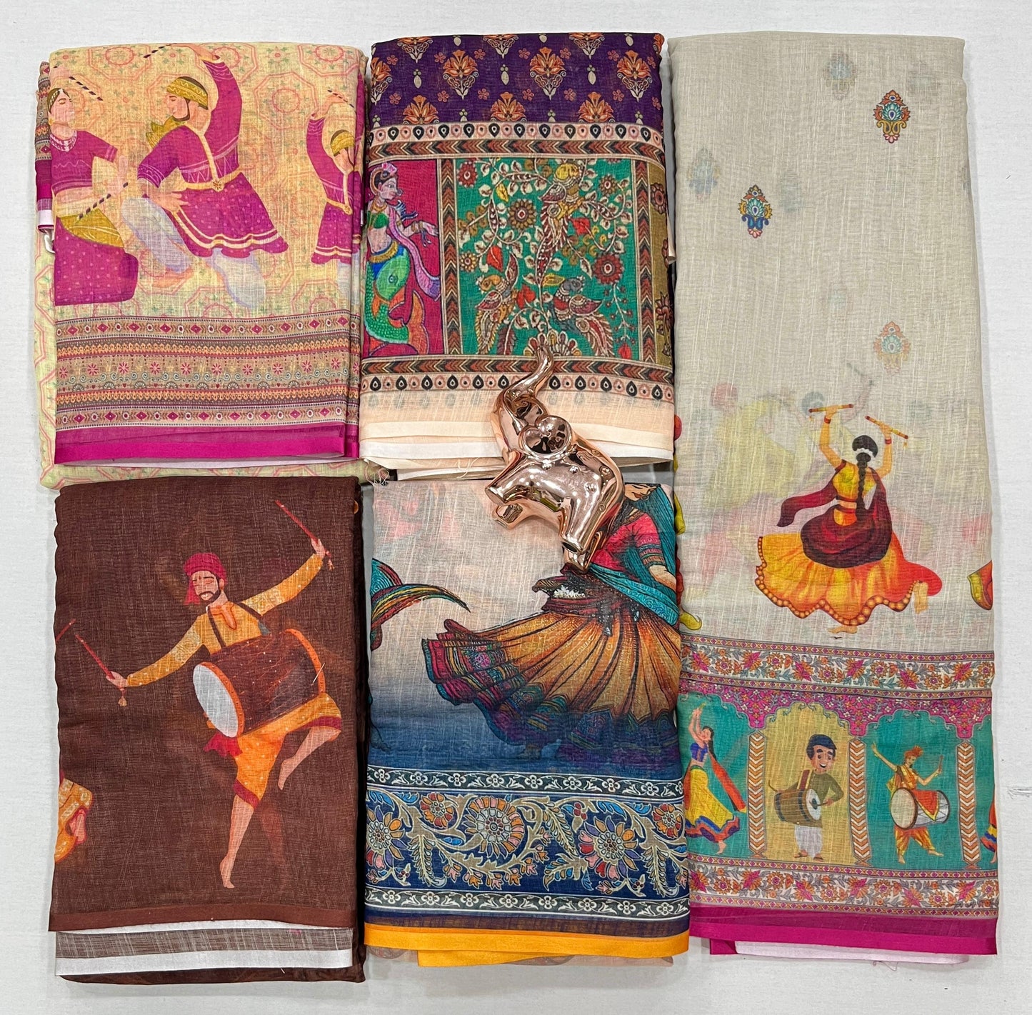 Kayatri New Soft Original Lenin fabric, very smooth and light weight, with super hit Navratri Garba design all over saree